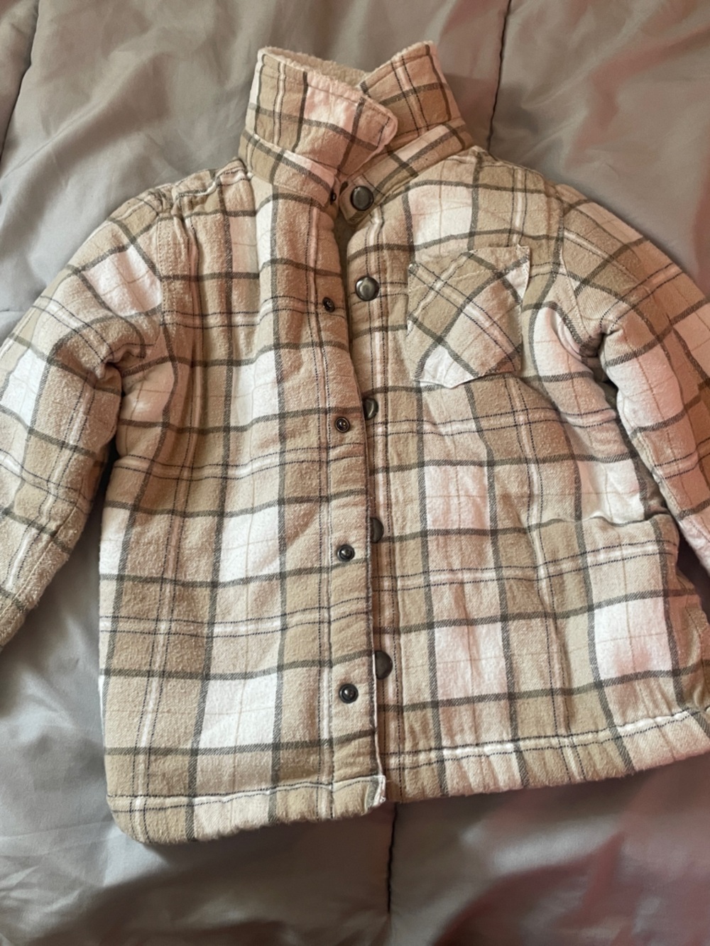 Kids Plaid Quilted Jacket in Beige and Cream